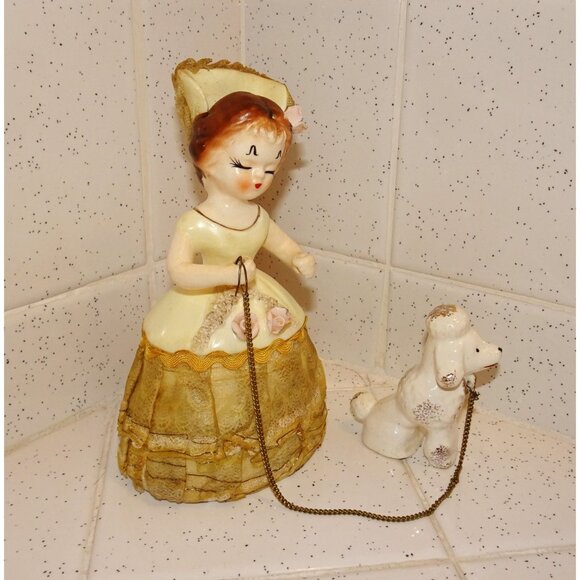 Vintage Ceramic Women & Poodle Figurine Southern Belle antique lady walking dog - Picture 3 of 11